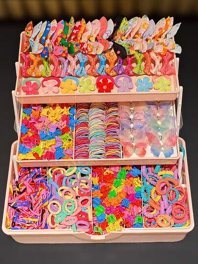 555个可爱多彩蝴蝶发夹，时尚甜美发圈，弹力发带，马尾辫发圈，蝴蝶结发饰，适合日常、街头、派对等场合，可爱女孩配饰，蝴蝶发夹，女孩发夹，女孩用品，发饰，小爪夹，花朵发圈，蝴蝶发夹，可爱小物件