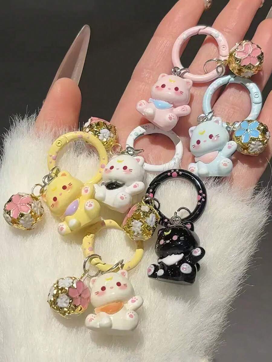 [6/1包]新款立体猫卡通铃铛钥匙扣学生书包挂件可爱女生书包配件配饰闺蜜礼物 - 貓咪卡通鈴鐺鑰匙扣 - 查看 1