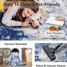 可水洗防滑现代抽象图案地毯 5'x7' 柔软地毯 适用于客厅、玄关、卧室、儿童房，印花图案，蓝灰色、海军灰色 - 彩色 - 查看 6