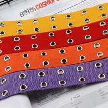 1 条街头风格时尚双扣帆布和皮革腰带，别致镂空休闲牛仔腰带，男女款个性化街头和学院风格，适合年轻人 - A - 查看 3