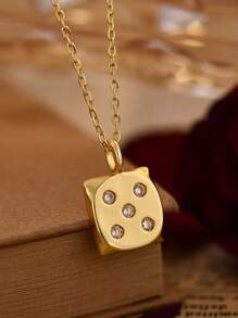 1pc Quirky Dice 1-6 Dot Design Zirconia Necklace For Women, Fashionable Commuting Style Everyday Wear Gold Jewelry