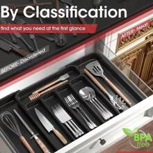1 pieza Organizador de cajón de cubiertos expandible, Soporte para utensilios de cocina, Compartimentos ajustables para cucharas, tenedores, cuchillos, Recipiente de almacenamiento de cocina de plástico, Decoración del hogar, Almacenamiento para fiestas y Navidad