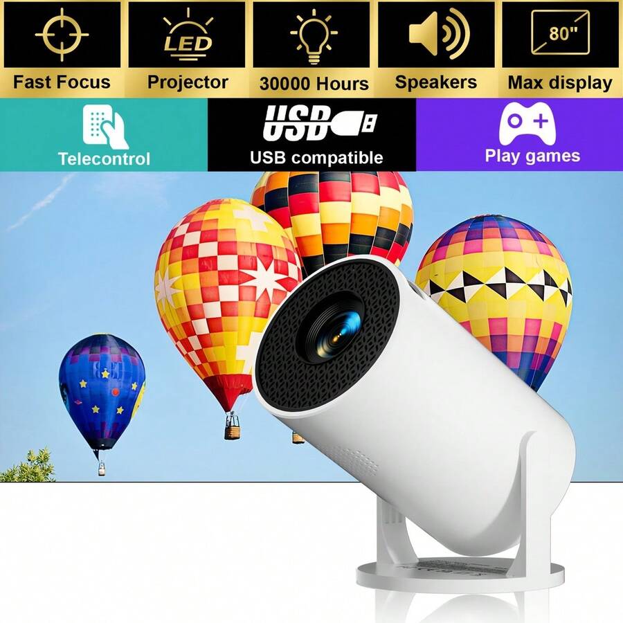 便携式投影仪，适用于迷你投影仪，紧凑型家庭影院体验，非常适合游戏、学习、办公室电影，兼容电脑、手机、电视棒，可使用 30,000 小时。 - 多色 - 查看 1