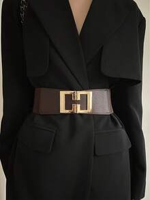 1 件咖啡色 PU 皮革修身腰带，适合女士秋季、秋季、万圣节