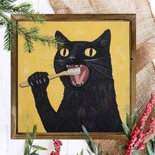1幅迷人的黑猫墙画，无框乡村农舍黑猫梳理毛发墙画 - 独特的节日礼物，适合家居、咖啡馆、浴室装饰、海报、墙画、房间装饰、墙面装饰、装饰画。 - 彩色 - 查看 10