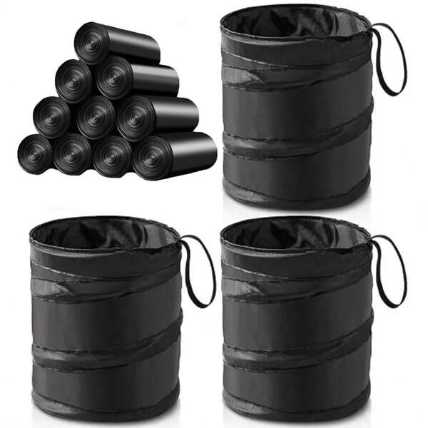 Cubo de basura plegable negro, de gran capacidad, papelera portátil de nailon con correa colgante para camping al aire libre, picnics y viajes por carretera, organizador de almacenamiento versátil, soporte para bolsas de basura o cubo de basura para automóvil, accesorios para asientos delanteros y traseros, organizador automotriz multipropósito, regalo para hombres, organizador de almacenamiento para mujeres, artículo esencial de viaje, decoración de otoño, Halloween