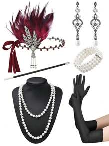 D EXCEED 1/4/6 件女士 1920 年代 Flapper Gatsby 配饰套装万圣节派对 Great Gatsby 女士复古时尚人造羽毛头带发饰新娘头饰表演舞台道具配饰