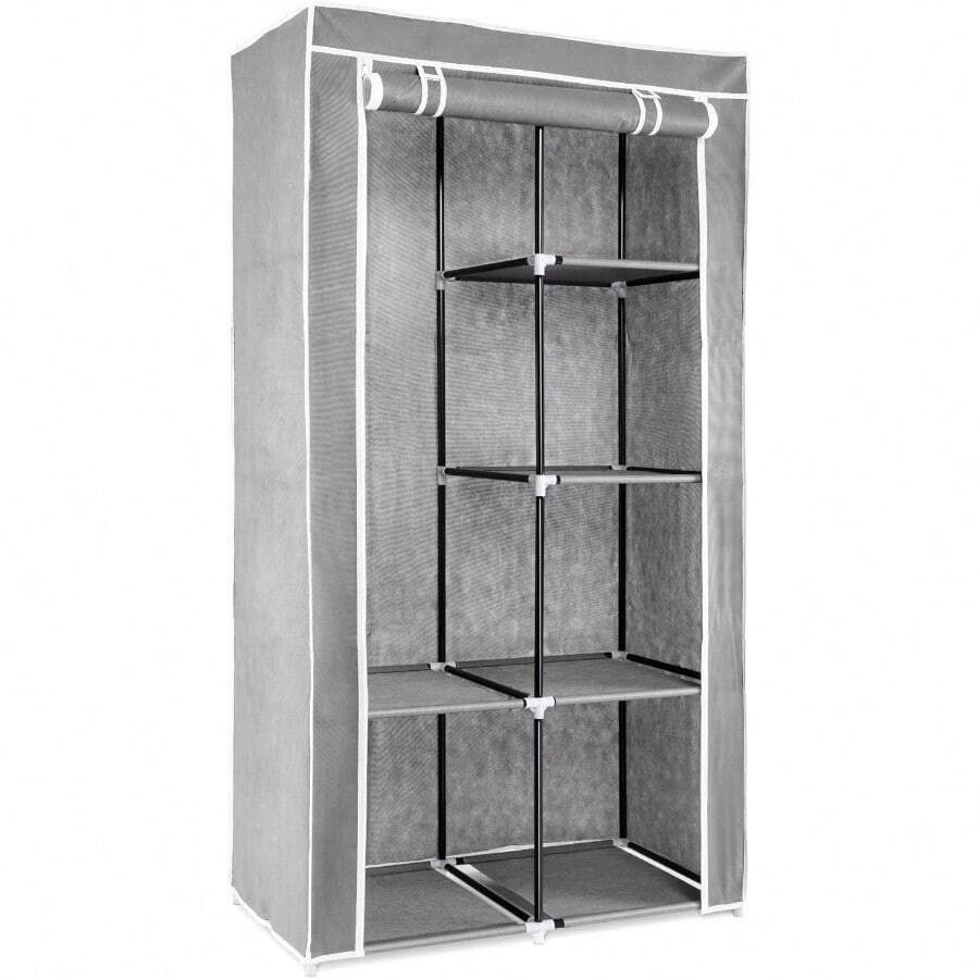 Large Folding Fabric Wardrobe With Shelves And Hanging Rail, 88 X 170 X 45 Cm, Clothes Organizer For Bedroom, Grey