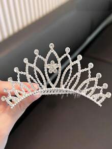 1pc Large Size Girl's Crown Hair Clip, Rhinestone Hair Fork Suitable For Birthday Party, Festival, Wedding Decoration - Silver - View 14