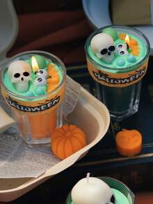 1 pieza Vela con decoración de fantasma, calavera y máscara para Halloween, vela perfumada con diseño de fantasma, decoración de ambiente para la festividad de Halloween, decoración del hogar