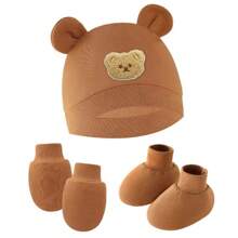 3 件套婴儿熊耳帽、防抓手套和脚套套装，适合 0-6 个月婴儿 - 3件 - 查看 6