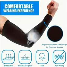 1 Par de Mangas de Brazo de Fibra Elástica para Verano, Unisex - Ligero, Transpirable, Cubiertas de Brazo de Compresión para Actividades al Aire Libre, Deportes y Uso Diario, Negro, Protección de Brazo al Aire Libre, Diseño Elegante, Ajuste Flexible - Negro - Ver 5