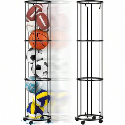 Columnar Vertical Ball Storage Racks With WheelsNew Durable Rolling Basketball Holder Wall Mount For Soccer Volleyball SpaceSaving Garage Sports Ball Rack Organizer For Home Gym Outdoors