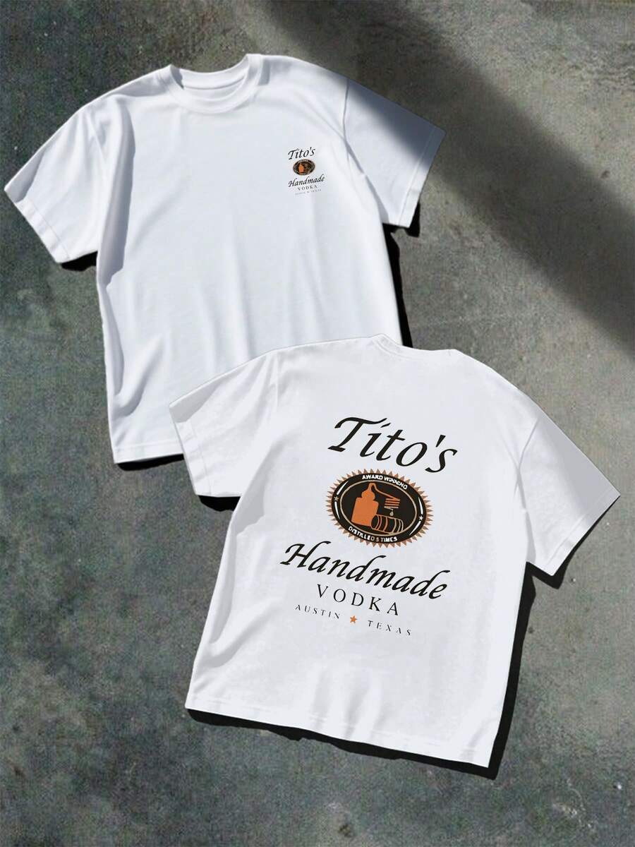 Tito's Handmade Vodka Austin Texas Graphic Tee Double Printed 100% Cotton Casual T Shirt - 白色 - 查看 1