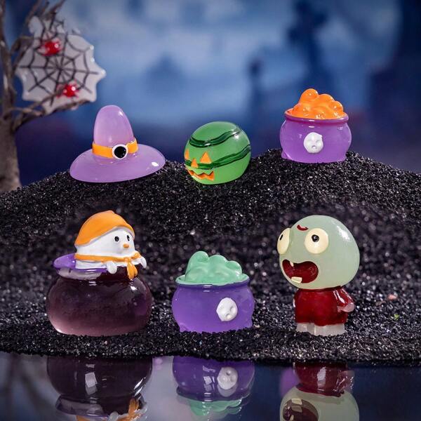 5pcs/Set Halloween Luminous Wizard Ghost Micro Landscape Gardening Landscape Gallery Creative Car Luminous Ornaments Halloween Party Small Gift
