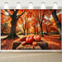 1 件，2Dflat，感恩节丰收横幅，带有南瓜、向日葵和火鸡 - 非常适合秋季派对和照相亭，无需电源