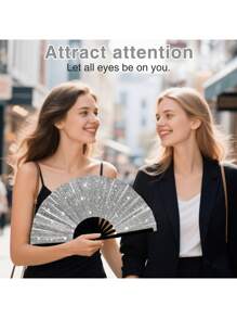 1 件手扇，闪亮纯色折叠扇。可折叠手扇，- 狂欢扇 - 优质面料大折叠扇，排舞，太极舞扇，尼龙布复古面料扇，舞台表演折叠扇，DIY 涂鸦纯色扇，适合男士/女士，节日，舞蹈，礼物