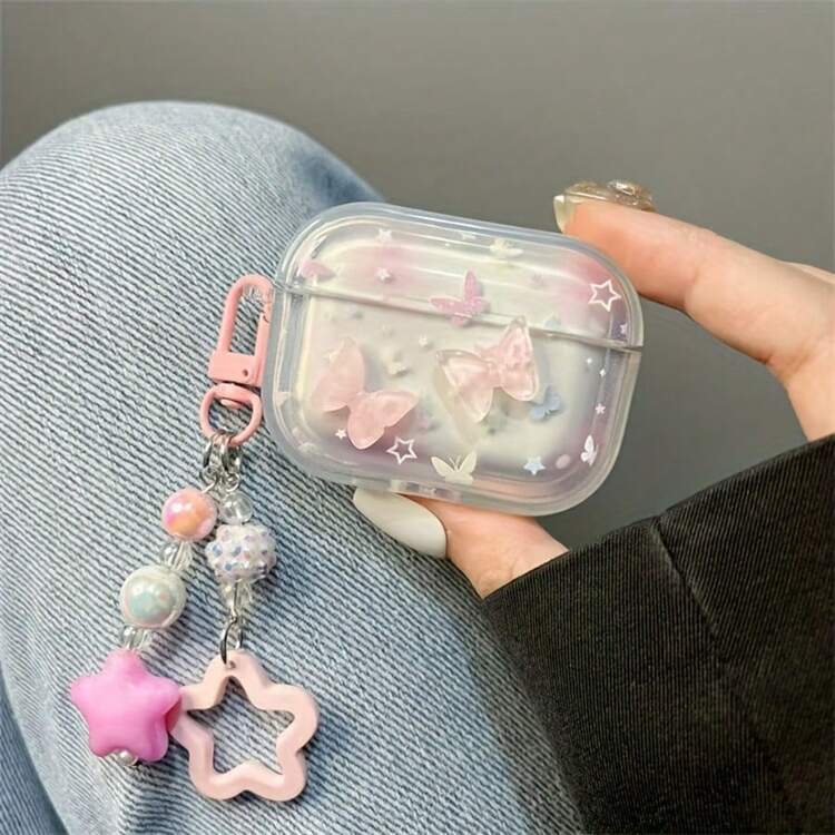 グラデーションパープルフラワー＆ピンクバタフライ/オーシャンテーマ Pro 2 保護ケース、AirPods Pro 3/2/3用ソフトカバー、Apple 第4世代Bluetoothイヤホンシェル、ホリデーギフト - バタフライスタイル+チェーン - 見る 9