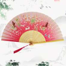 1 件随机复古风格折扇，流苏夏季扇子，便携，适合男士、女士、学生、汉服、舞蹈