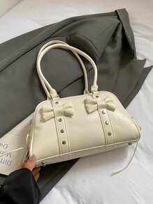 女士复古保龄球包，PU皮革材质，简约纯色手提包，多功能单肩斜挎包，适合工作、通勤、约会、派对等场合，时尚女士波士顿包