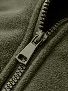 1 件男士休闲立领羊毛夹克，双面羊毛，厚实温暖，拉链口袋，防风袖口，纯色外套适合街头穿着，冬季 - 軍綠色 - 查看 4