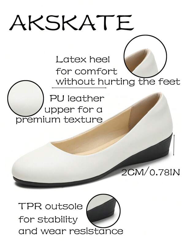 Women's Round Toe Wedge Flats – Slip-On PU Leather Comfortable Work Shoes – Casual Platform Flat Loafers