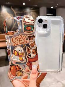 1pc Fashionable Autumn Pumpkin, Ghost, Dog Slogan Patchwork Pattern Transparent TPU Airbag Shock Absorption Phone Case Compatible With IPhone 16/16Pro/16Plus/15/15ProMax/15Pro/11/12/13/14ProMax/12Mini/13Mini/11Pro/11ProMax/12Pro/12ProMax/13Pro/13ProMax/14Pro/14ProMax, Soft Case With High-End Feel - Multicolor - View 4