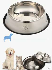 1 pieza Tazón para mascotas con diseño de huella de pata de acero inoxidable, apto para que gatos y perros coman de manera segura y se limpie fácilmente.