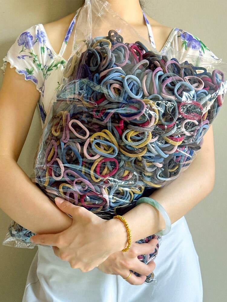 200个/10个装 女士4.2厘米/1.65英寸 蓝色、红色、灰色、棕色、粉色、卡其色随机混色 高弹力无损无缝沙滩发圈，时尚百搭优雅简约纯色浴室发饰，适合日常外出、休闲、派对、通勤、海滩度假、扎马尾、盘发、洗脸、化妆、搭配服装、马尾发圈、发圈、橡皮筋、发绳、发圈、发绳、弹性发带、健身运动服饰头饰弹力带 - 彩色 - 查看 1