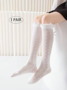 2双装儿童过膝袜，女童网眼袜，白色、黑色、纯色、荷叶边、蝴蝶结、波点、条纹、直筒筒袜，可爱公主风、学院风，春夏秋季均适用，适合日常穿着、派对、公主袜、假期、返校季，精致可爱，百搭，可搭配平底鞋、运动鞋、乐福鞋，返校季、学生、新学期、开学、教室 - 彩色 - 查看 12