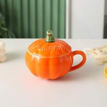 Kürbis Tasse mit Deckel & Löffel, süße Frühstückstasse, Keramiktasse, Wassertasse, neues Halloween Design