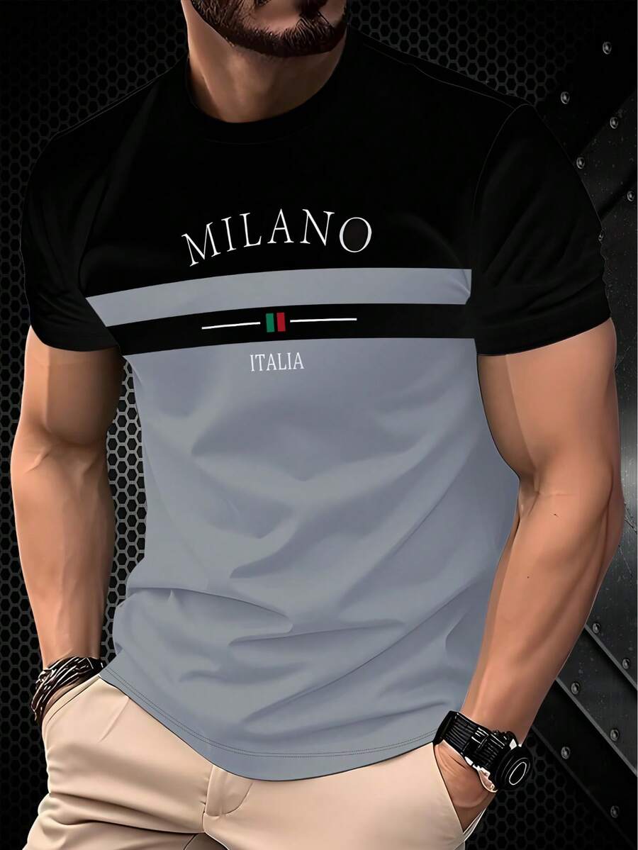 Milan' Stylish Printed Men's Round Neck Short Sleeve T-Shirt, Summer Fashion Tee, 100% Polyester, Lightweight Fabric, Suitable For Summer Wear - Multicolor - View 1