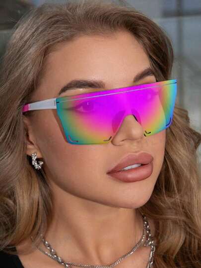 1 par de nuevas gafas deportivas para ciclismo al aire libre, gafas unisex con lentes grandes y sin marco de colores de moda