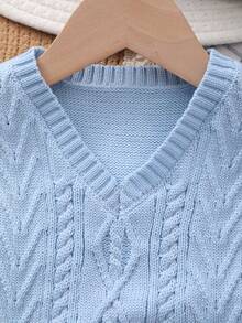 Boys' Collegiate Style Solid Color Cable Knit Sweater Vest - Baby Blue - View 3