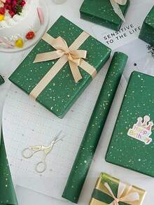 哑光金属包装纸，绿色纸屑图案，哑光牛皮纸婚礼包装纸，纯色情人节包装纸，适用于婚礼、毕业典礼、生日、DIY花束、金属生日礼物包装纸、礼盒填充物、DIY装饰纸（用于配件）、纯色图案、哑光包装纸，秋季、冬季 - 綠色 - 查看 5