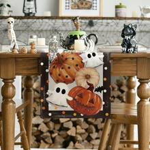 1pc Halloween Pumpkin Lantern Ghost Spider Web Black Cat Runner, Polka Dot Holiday Indoor/Outdoor Desktop Decoration, Holiday Kitchen Dining Table Decor, Home Party Decoration, Home Decor, Halloween Decoration, Autumn Decoration, Room Decoration, Autumn Decoration - Multicolor - View 3