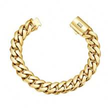 New Monaco Women&Men 14K Gold Cuban Link Chain –Black "S" Clasp 1Necklace Chunky Hip Hop Necklace For Men, Stainless Steel, Waterproof Streetwear Jewelry - Vàng - Xem 3