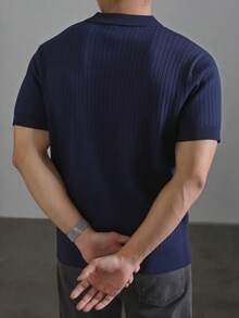 GRDR 男士夏季纯色 Polo 领短袖针织衫，适合夏季外出穿着，时尚造型必备单品 - 藏蓝色 - 查看 3