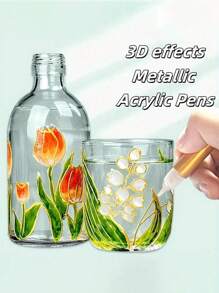 9-Piece Pearl Metallic 3D Painting Pen Set, Includes Semi-Transparent Waterproof Acrylic Paints For Glass Painting And DIY Craft Frames. The Paints Can Be Reapplied On Various Glass Surfaces Like Glassware, Cups, And Windows For Creative Decorative Painting And Doodle Designs.,Back To School,School Supplies - Multicolor - View 5