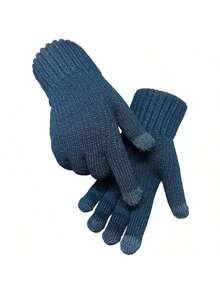 Unisex Winter Thermal Wool Touch Screen Cell Phone Motorcycle Bike Warm Comfortable Cold Gloves - Màu xanh lam - Xem 3