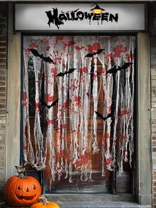 万圣节门廊窗帘 - 65x39 英寸装饰性门帘，带有血腥图案，适用于万圣节派对鬼屋入口装饰，恐怖怪异面料 - 万圣节派对装饰