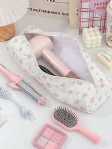 1个粉色草莓花卉图案吹风机收纳袋，卷发棒整理袋，便携式旅行吹风机包，多功能旅行化妆包，化妆品收纳洗漱包，防尘大容量，卷发棒和直板夹保护套，吹风机收纳袋 - 彩色 - 查看 13