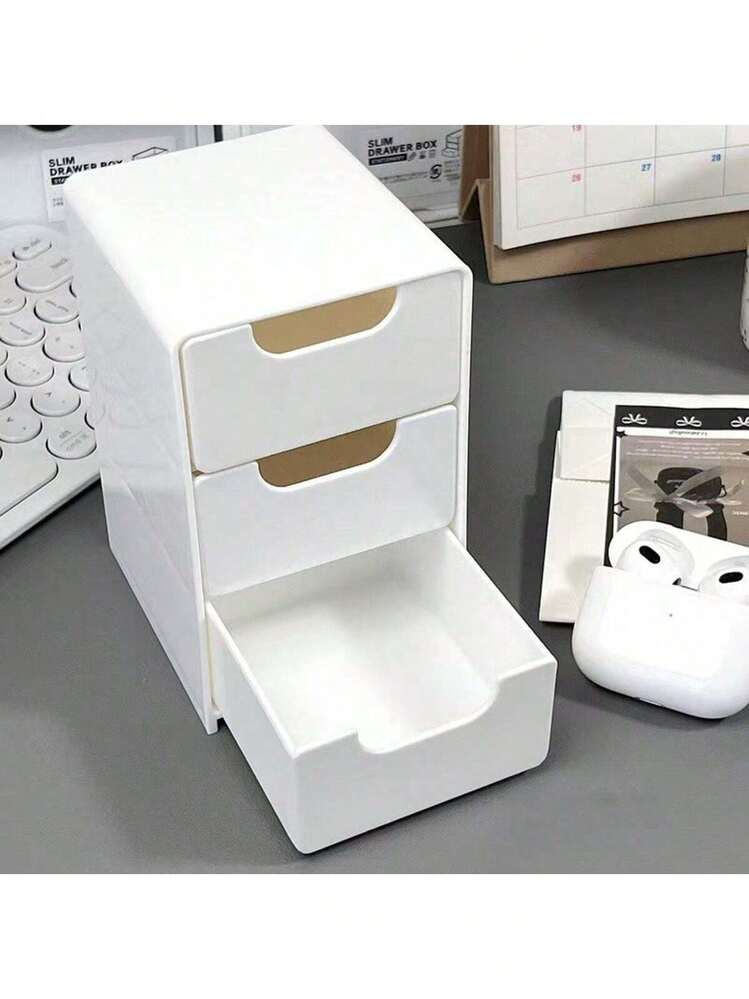 1 件迷你桌面收纳盒，带 3 个隔层，珠宝口红抽屉化妆品收纳盒，简易 3 层抽屉收纳盒，桌面收纳盒 - 彩色 - 查看 9