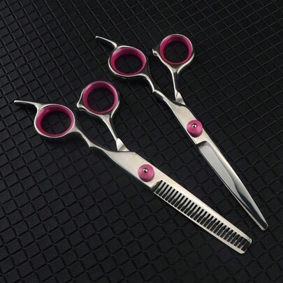 2pcs Professional Hair Cutting Scissors Set, Stainless Steel Home Hairdressing Scissors, Pink, Hairstyling Tools, Salon Beauty Travel Essentials