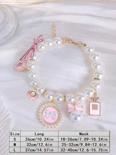 1pc Bowknot Pet Collar With Bell, Cute Pearl Decorated Pet Necklace