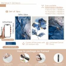 3pcs/Set Canvas Paintings And Posters,Modern Blue Floral Abstract Art Decor,Home Decor,Wall Art,Room Decor,HD Prints,Ideal Gifts,Living Room,Bedroom,Dining Room,Office Decorative Art,Posters,Wall Art,Room Decoration Stuff,Modern,Botanical(Optional) Frame)