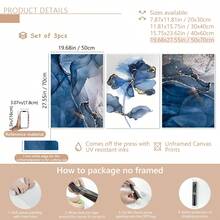 3pcs/Set Canvas Paintings And Posters,Modern Blue Floral Abstract Art Decor,Home Decor,Wall Art,Room Decor,HD Prints,Ideal Gifts,Living Room,Bedroom,Dining Room,Office Decorative Art,Posters,Wall Art,Room Decoration Stuff,Modern,Botanical(Optional) Frame)