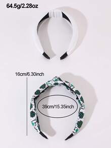 2条装女士简约四叶草爱心印花发带，绿色豹纹图案，适合日常、春夏、海滩、度假搭配 - 彩色 - 查看 5