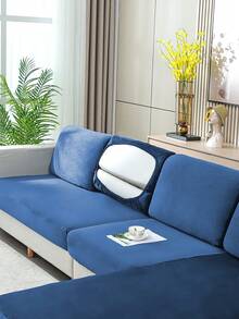 1 vỏ đệm ghế sofa co giãn bằng vải nhung Silver Fox, vỏ bọc ghế sofa chống thú cưng màu trơn, tấm bảo vệ ghế sofa chống trầy xước phù hợp với ghế sofa kết hợp hình chữ L và ghế sofa 1/2/3/4 chỗ ngồi (một mảnh) - Xanh đậm - Xem 6