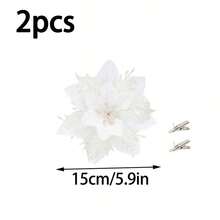 20 件/10 件/2 件多色人造一品红、带夹子的一品红圣诞树装饰、闪光镂空网状一品红、圣诞装饰、节日配饰、圣诞树、花环、闪光一品红圣诞树饰品、节日装饰 DIY 一品红花环、派对装饰 - 白色 - 查看 7